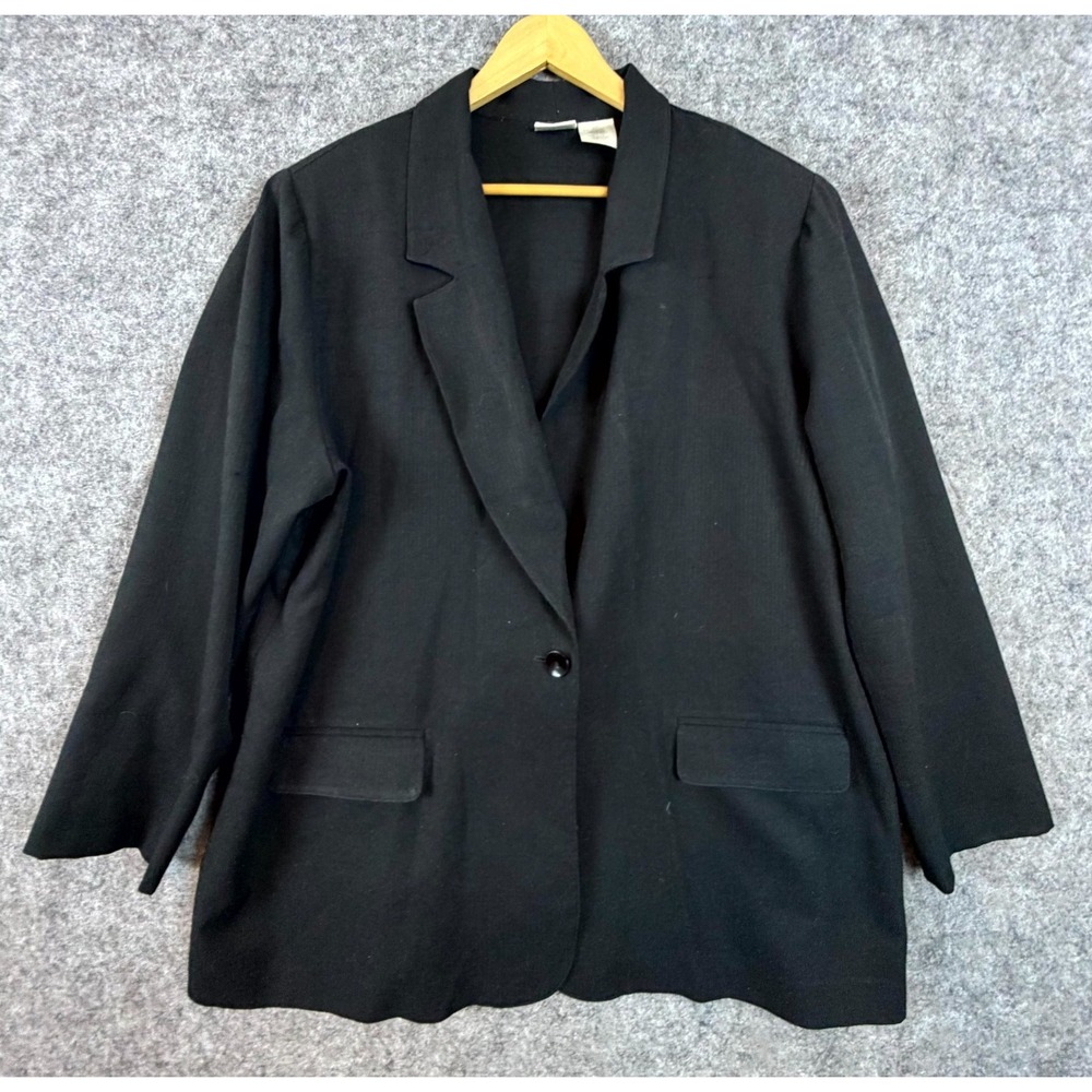 Liz Baker Essentials Blazer Jacket Womens 24W Black Single Breasted Notch Lapel
